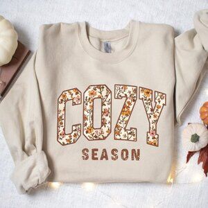 Cozy Season Sweatshirt Retro Fall Graphic, Cotton-Poly Blend